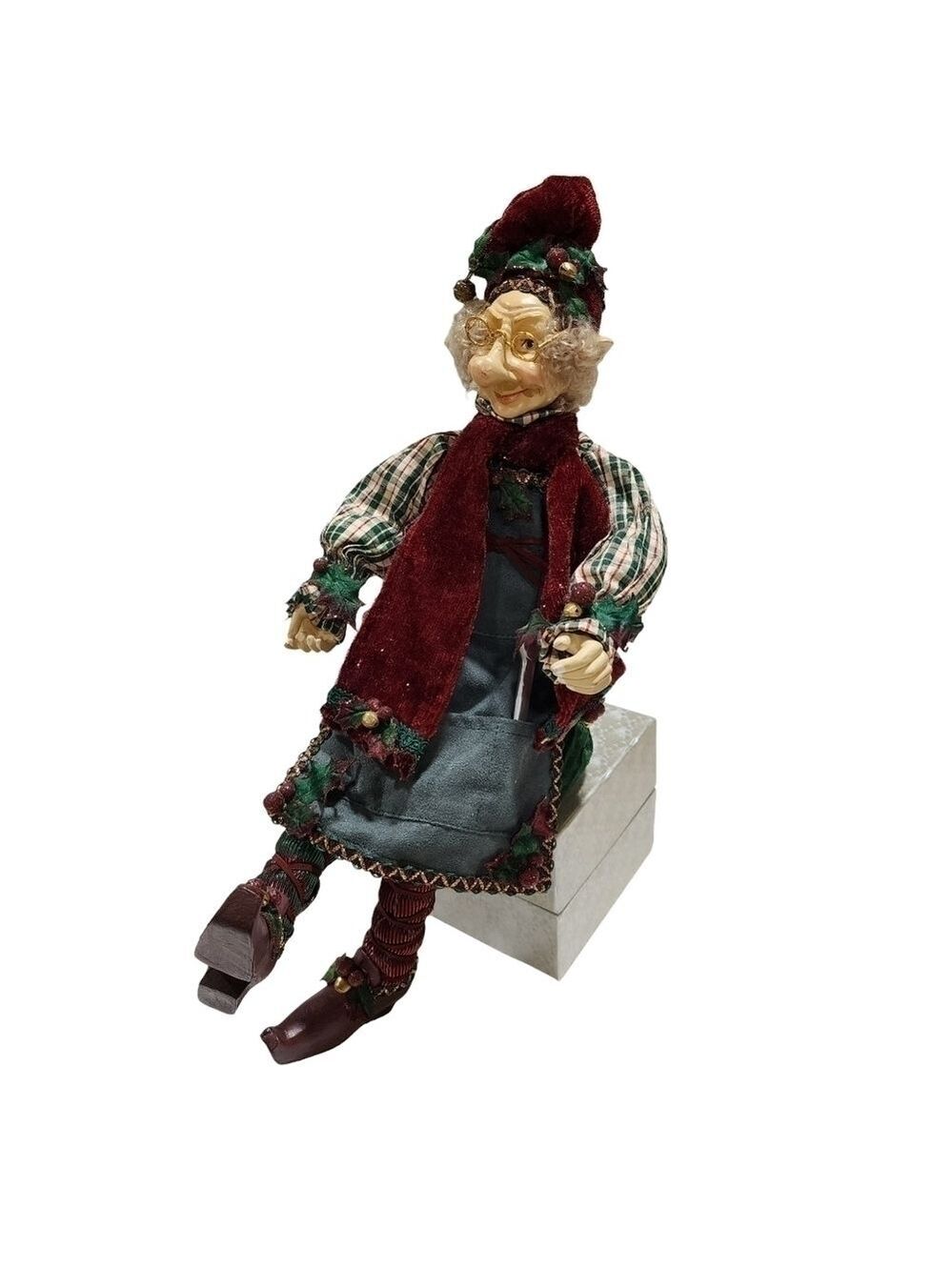 Santa's Helper Head toy maker Elf posable figure 19" Old World